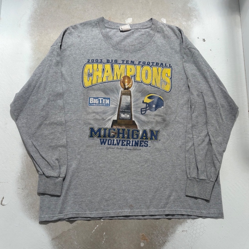 Vintage Lee Sport Michigan Wolverines 2003 Big Ten Champions Gray LS Shirt XL